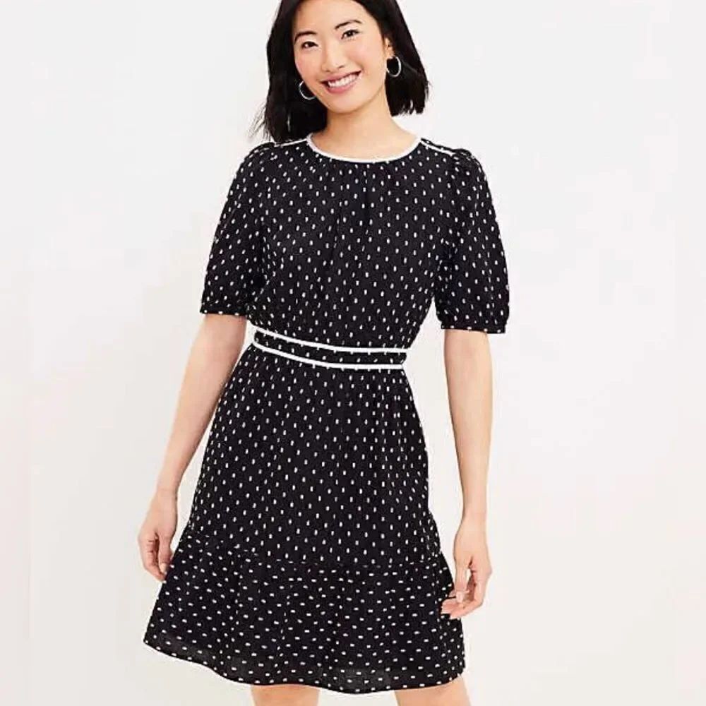 LOFT Black White Dot Cottagecore Short Sleeve Flounce Dress NEW with Tags